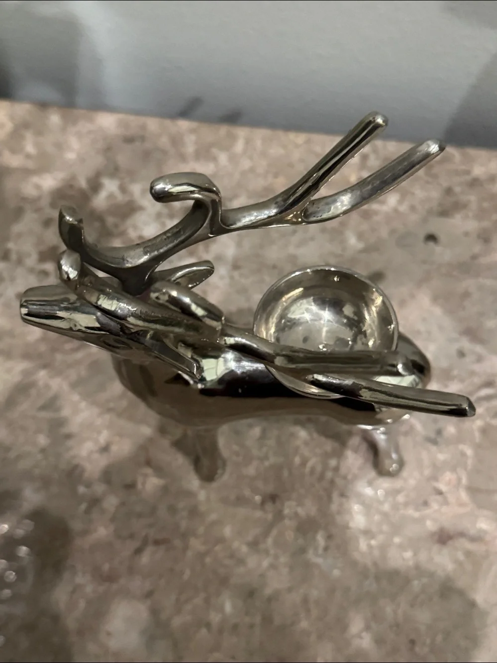 Polished chrome reindeer tea light candle Holder weighted 7.5” tall